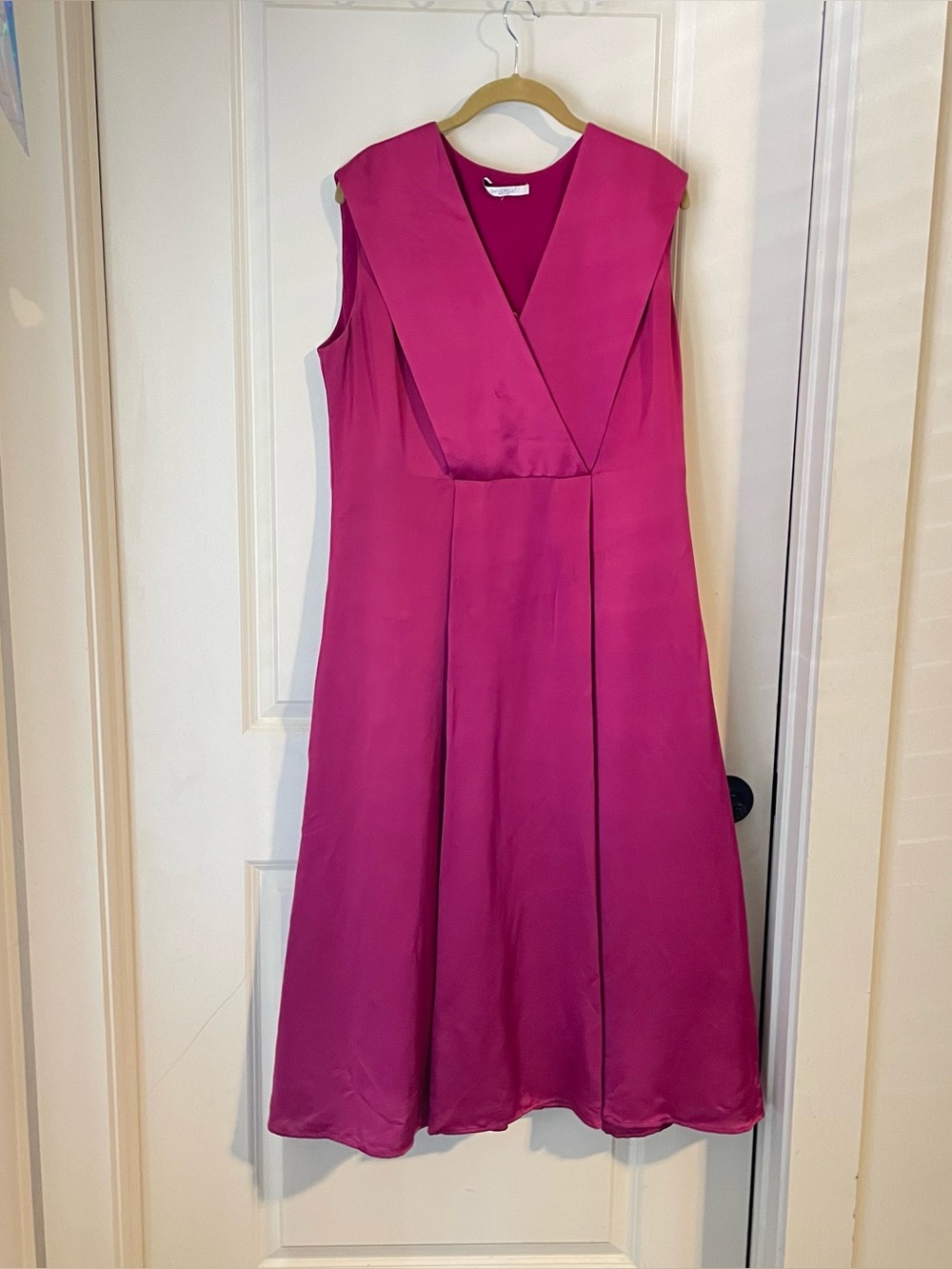 Santorelli Silvia Pleated Pink Fuchsia Midi Dress Sz XL
